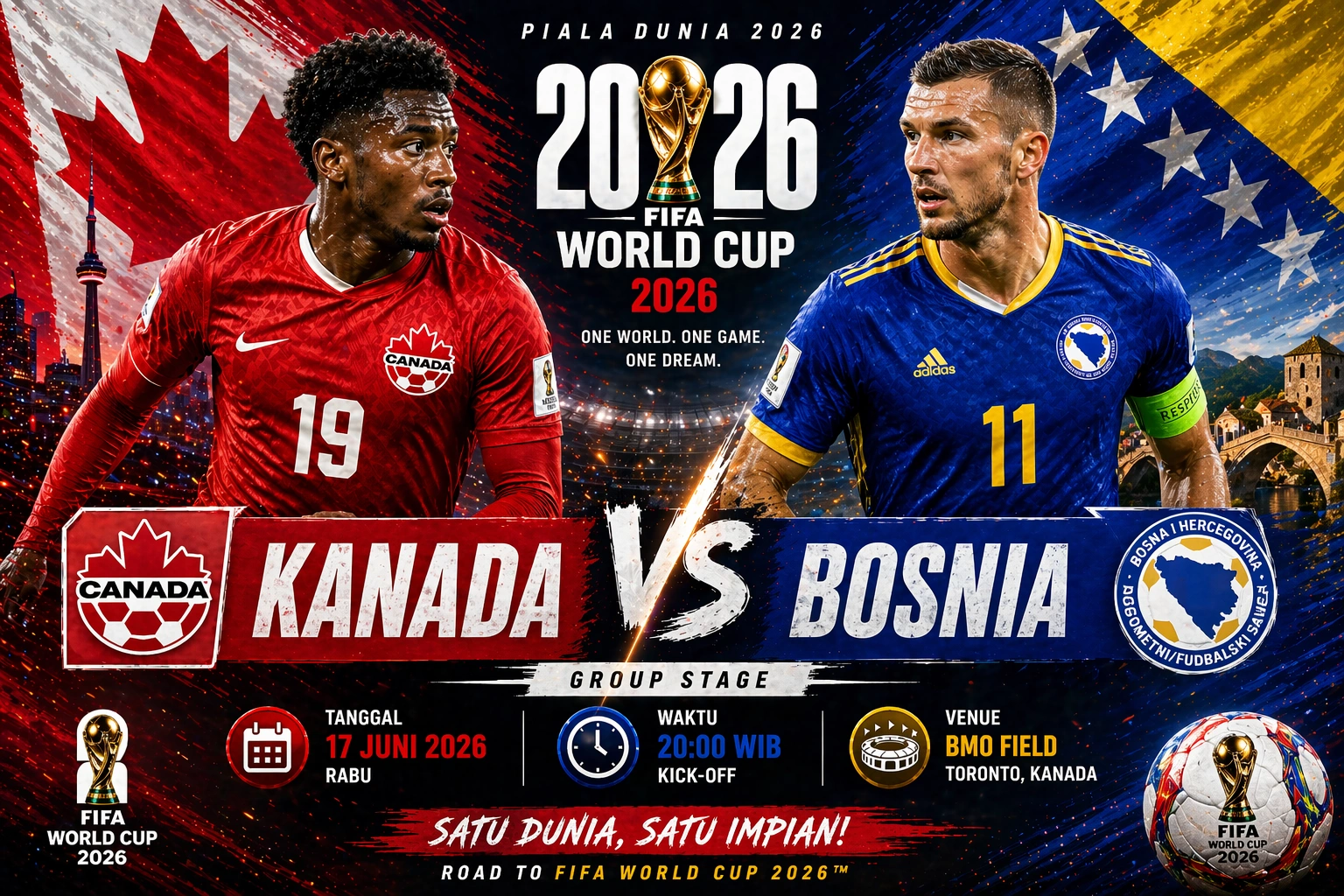 Prediksi Skor Kanada VS Bosnia Piala Dunia 2026, Head-to-Head & Line Up Nya