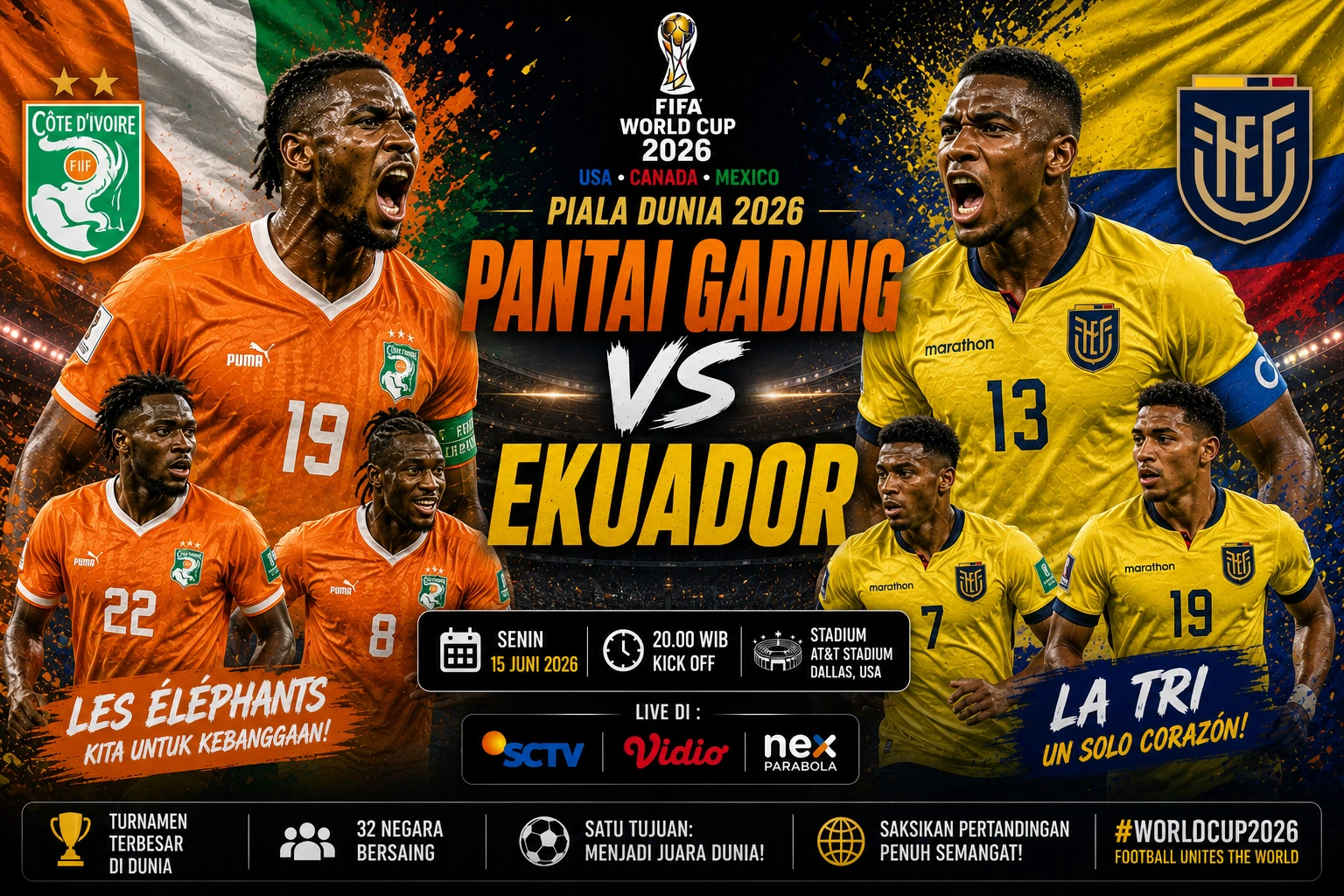 Pantai Gading vs Ekuador 15 Juni